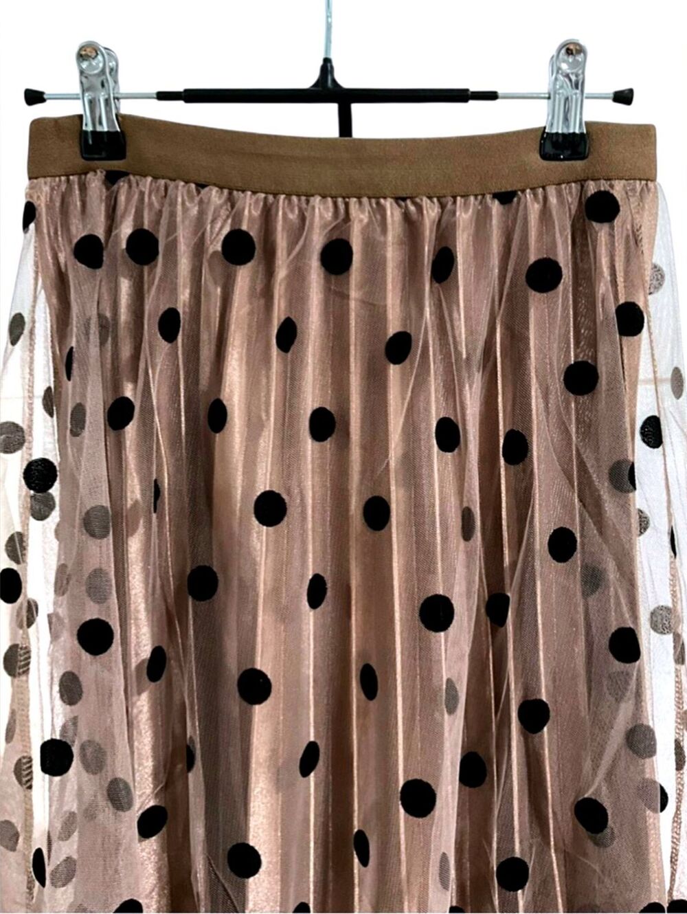 NWT Euro Polka Dot Mesh Reversible Pleated A-Line Midi Skirt Satin Two-Way Wear - Picture 9 of 10